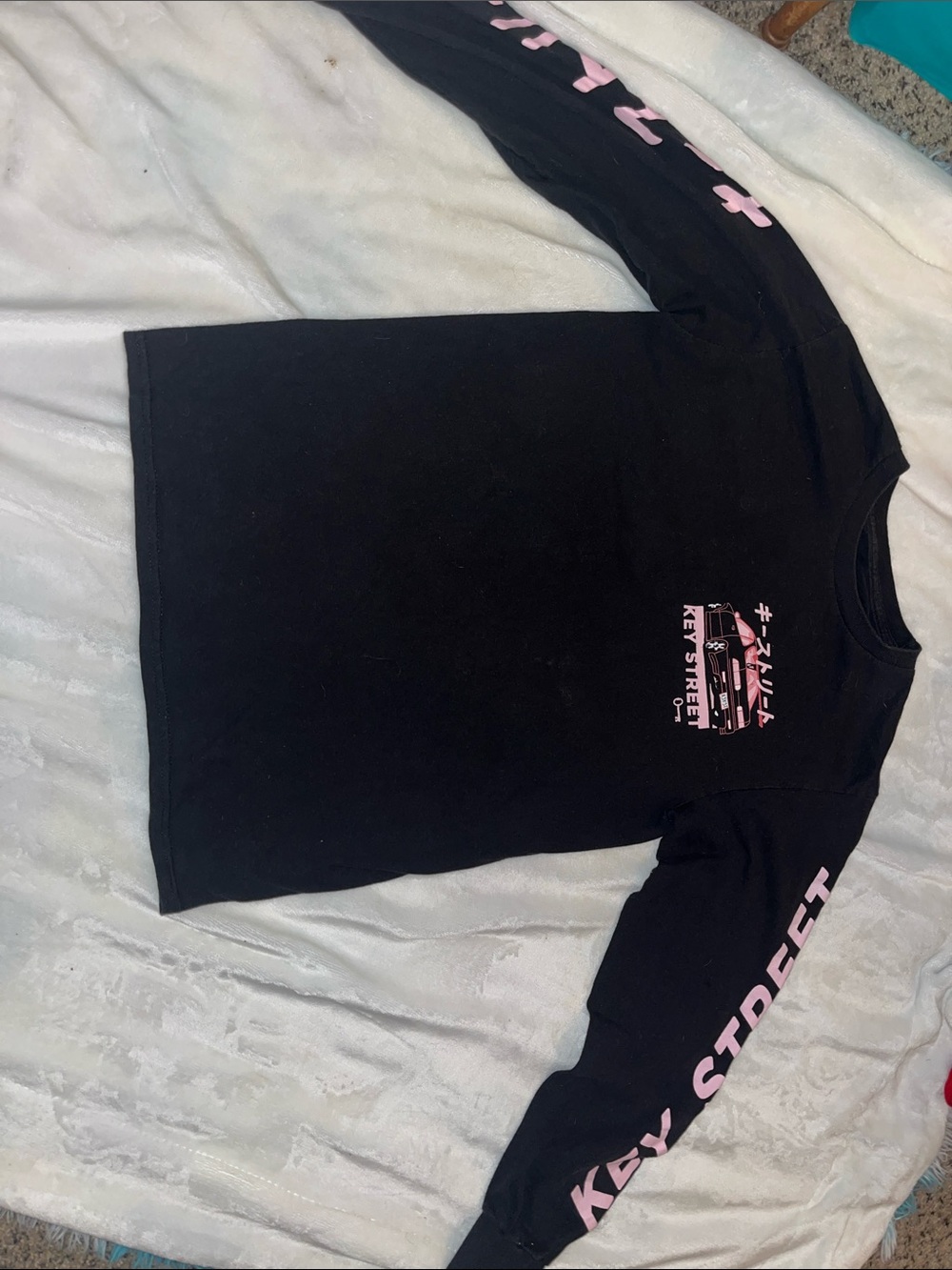 Men’s Black Long-Sleeve Tee with Pink Key Street Graphics